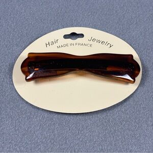 NOS Vintage Hair Clip Barrette 3” Tortoise Shell Look France French Made Bow New